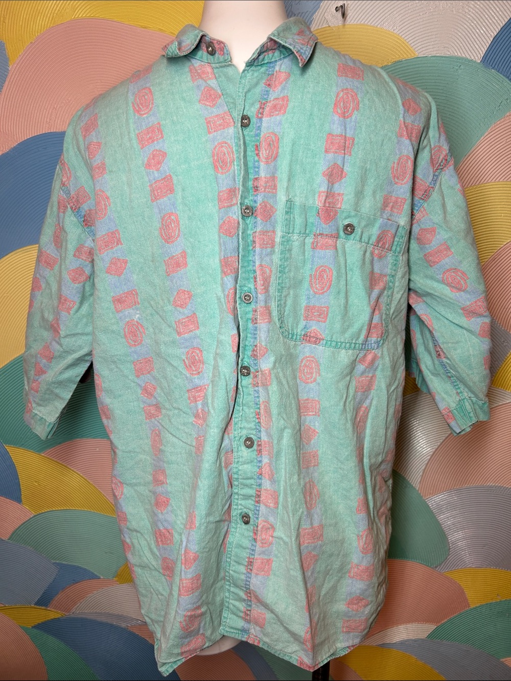 Pier Connection Men's Mint Green Coral Patterned ButtonUp Shirt sz L 100% cotton